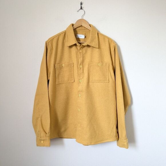 Onia men's apricot yellow essential heavy weight cotton wool button down shacket - Picture 3 of 7